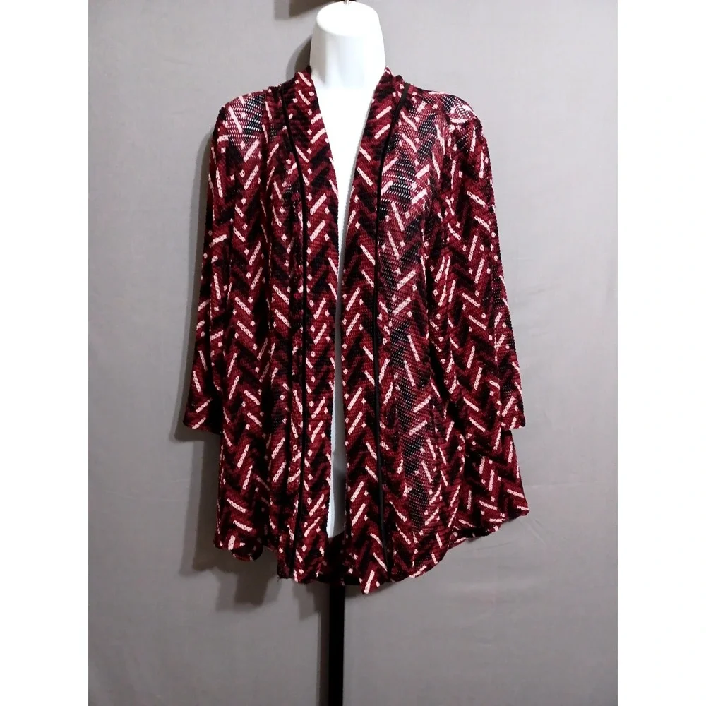 Catherine's sweater maroon open front long sleeve open knit plus sz 2X